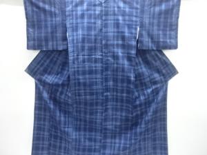 未使用品　格子織出し手織り紬着物